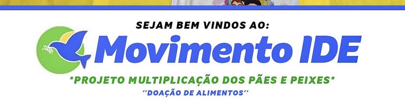 Detalhe da faixa com os dizeres "Sejam bem-vindos ao Movimento", "Multiplicação dos Pães" e "Doação de alimentos"